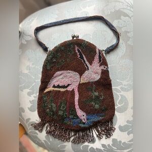 Vintage Micro Beaded Flamingo Bird Purse